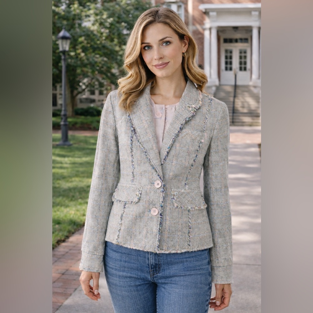AZIZ “Love Stitch” Blaze
 Frayed Tweed Blazer